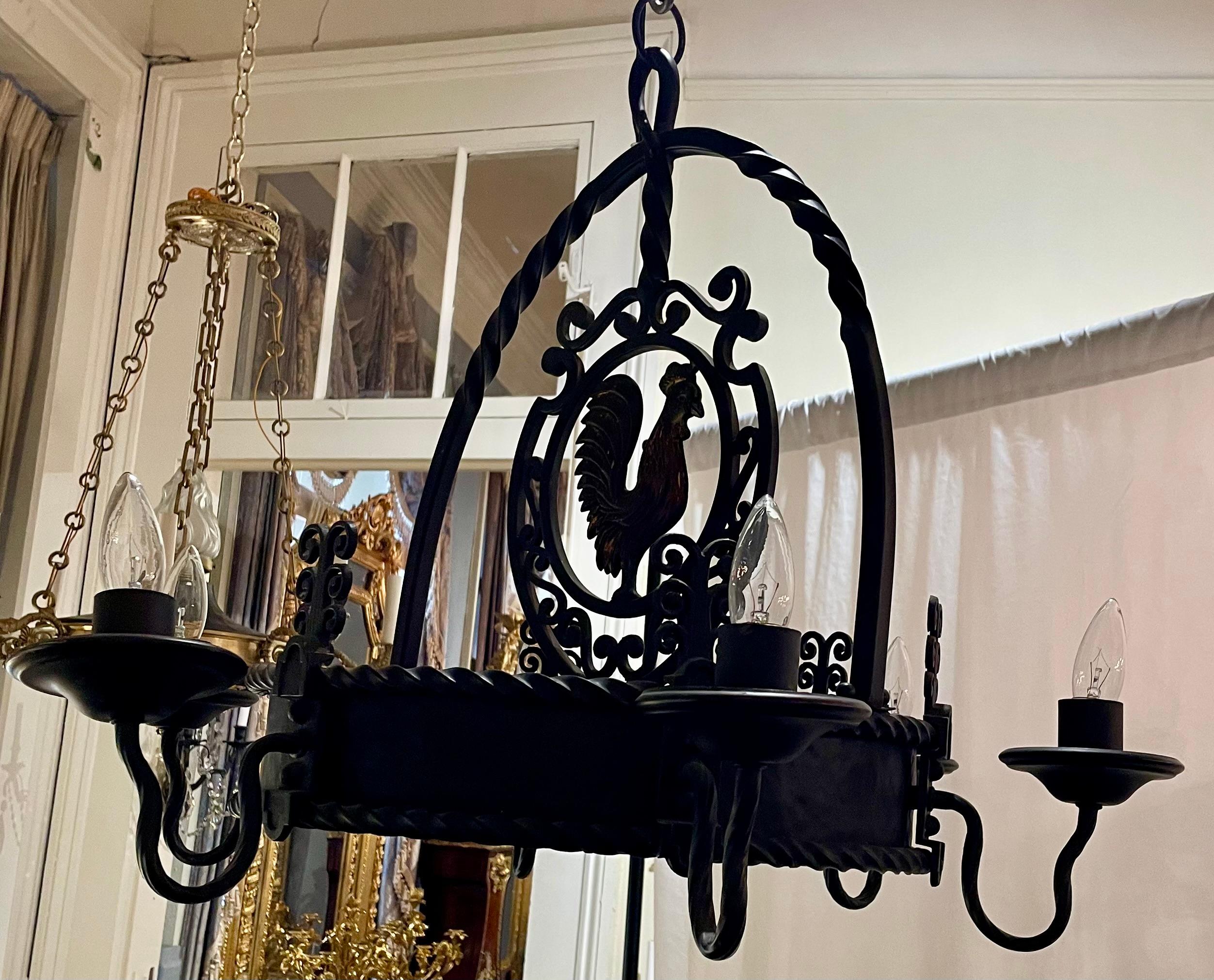 Antique French Wrought Iron 6 Light 