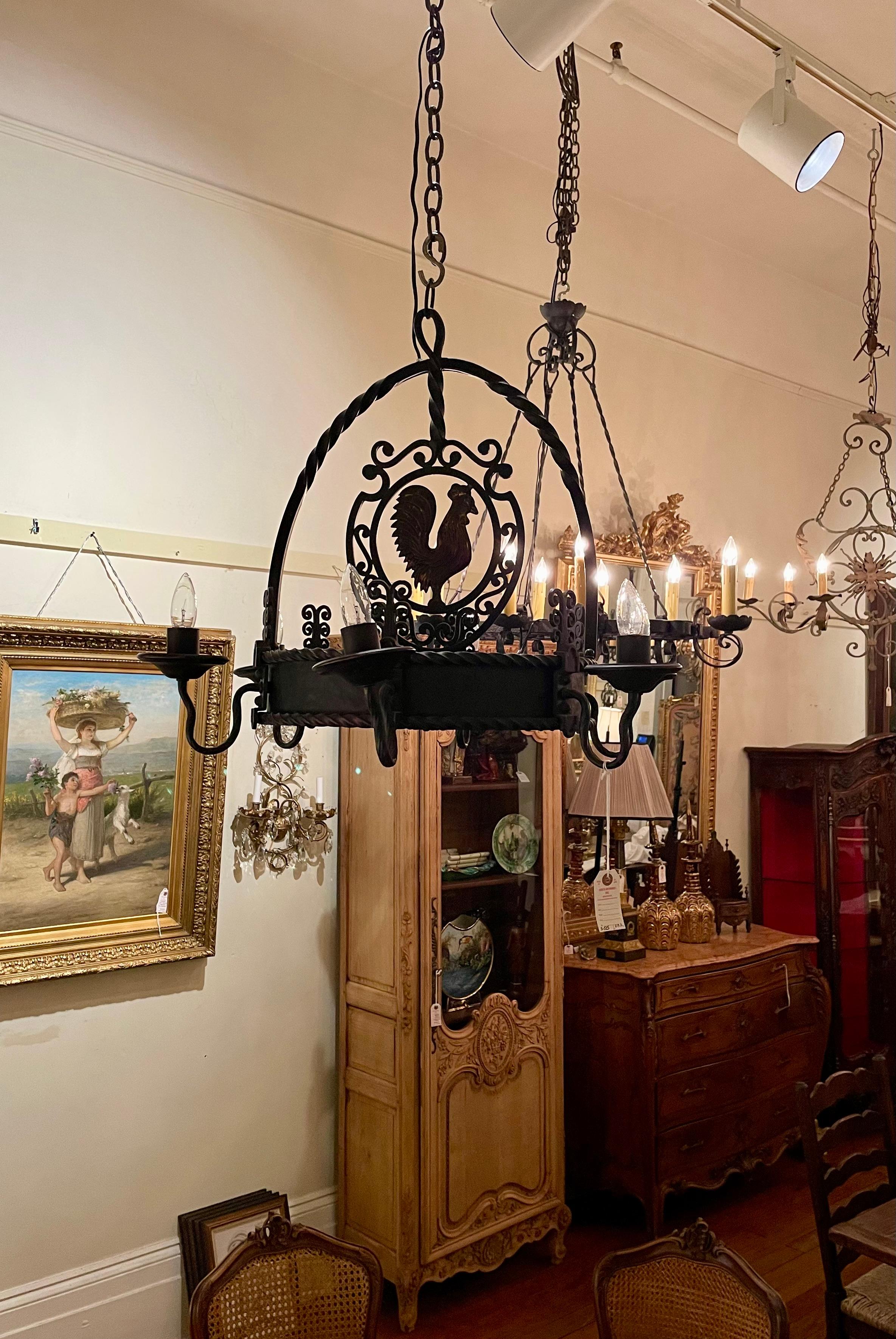 Antique French Wrought Iron 6 Light 