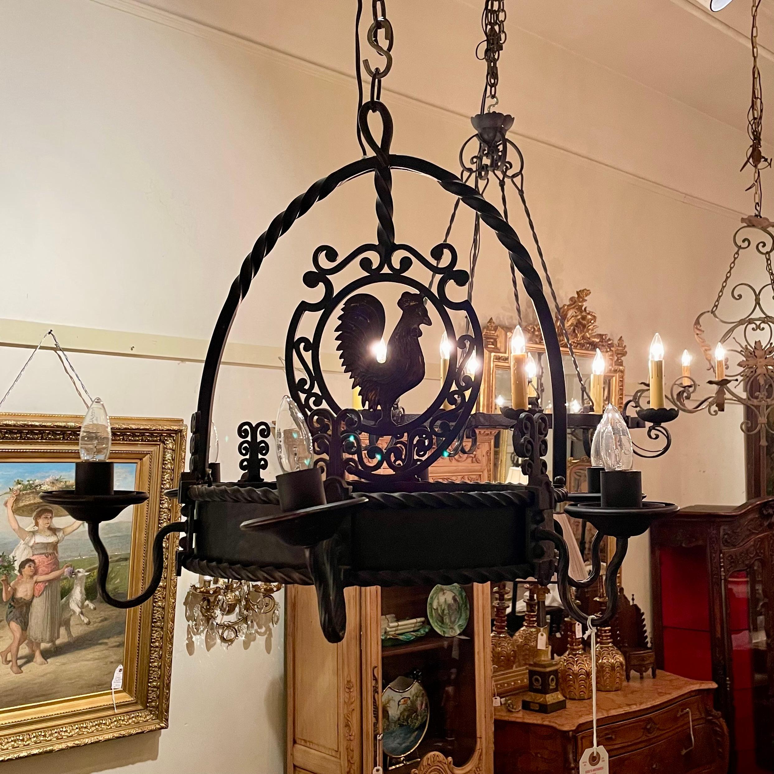 Antique French Wrought Iron 6 Light 