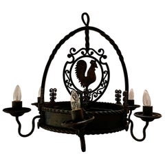 Antique French Wrought Iron 6 Light "Rooster" Chandelier, Circa 1890-1900.