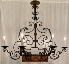 Antique French Wrought-Iron and Copper Provincial Chandelier, circa 1880's