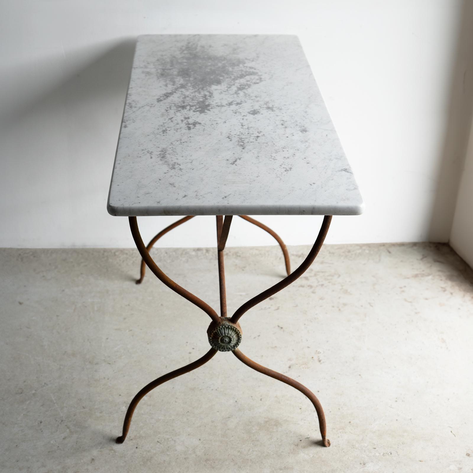 Antique French Mesa Bistro de Hierro Forjado y Mármol, Siglo XIX en venta 2
