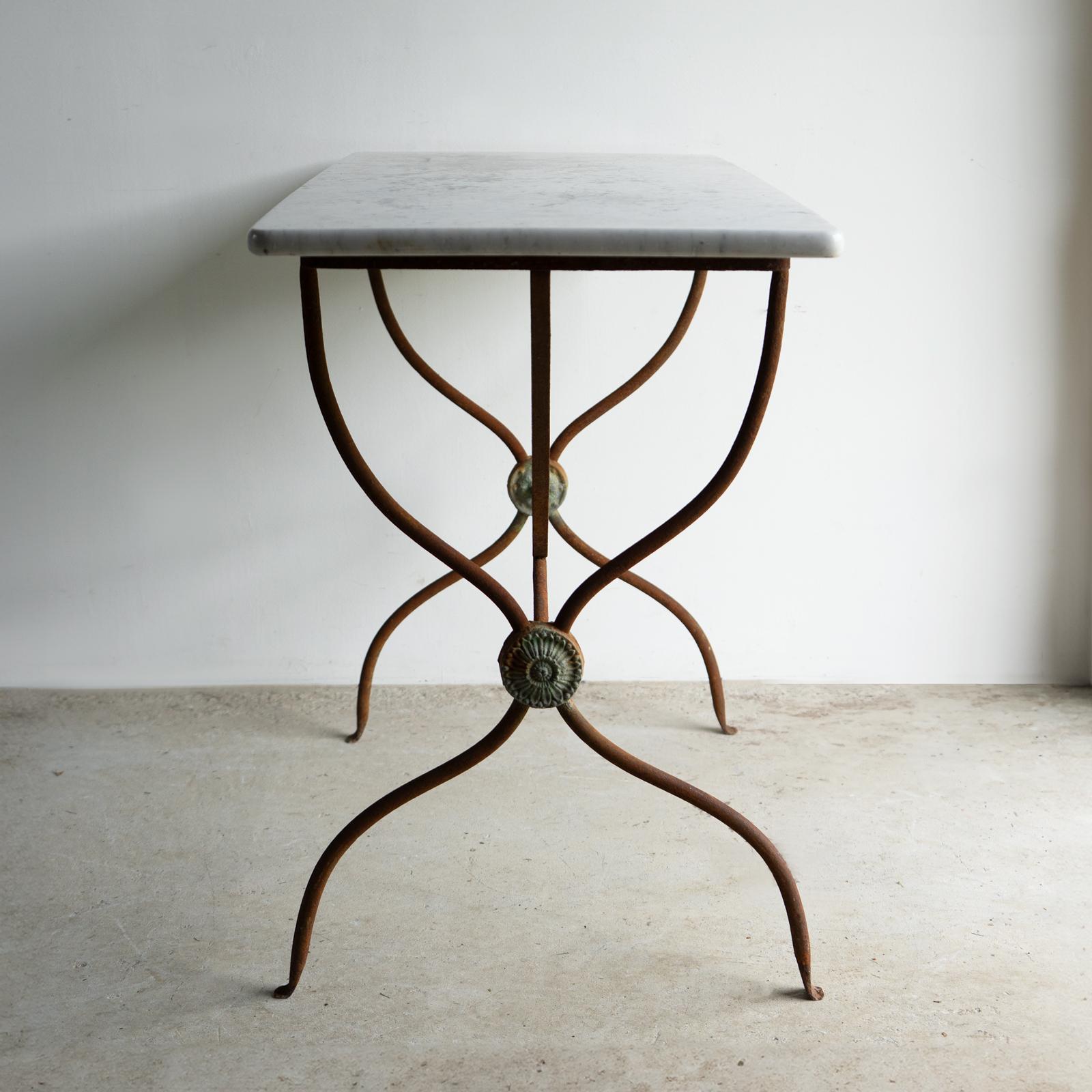 Antique French Mesa Bistro de Hierro Forjado y Mármol, Siglo XIX Neoclásico en venta