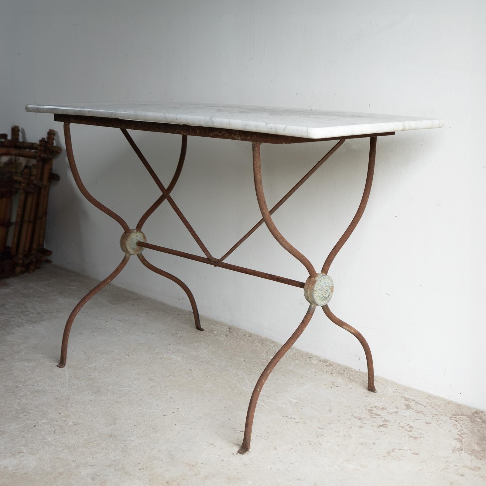 Antique French Mesa Bistro de Hierro Forjado y Mármol, Siglo XIX siglo XIX en venta