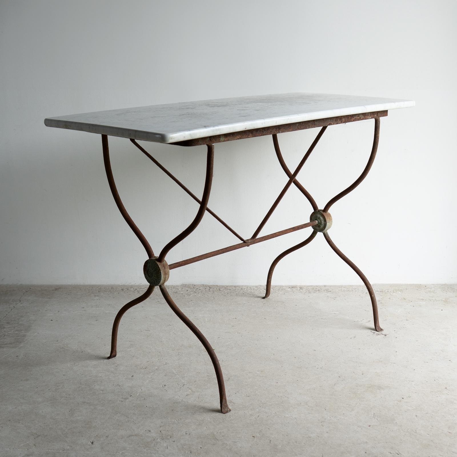 Antique French Mesa Bistro de Hierro Forjado y Mármol, Siglo XIX Hierro forjado en venta
