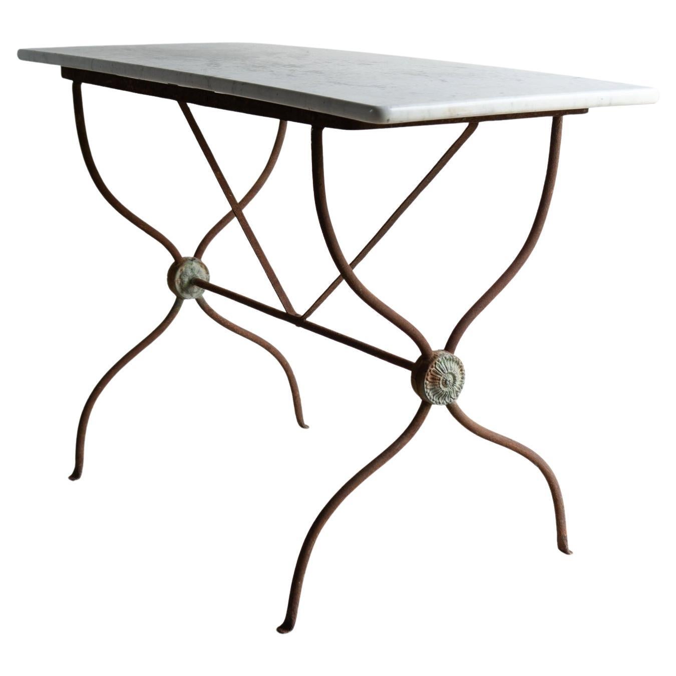 Antique French Wrought Iron And Marble Bistro Table, 19th Century