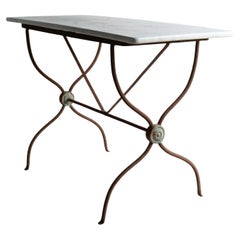Antique French Wrought Iron And Marble Bistro Table, 19th Century
