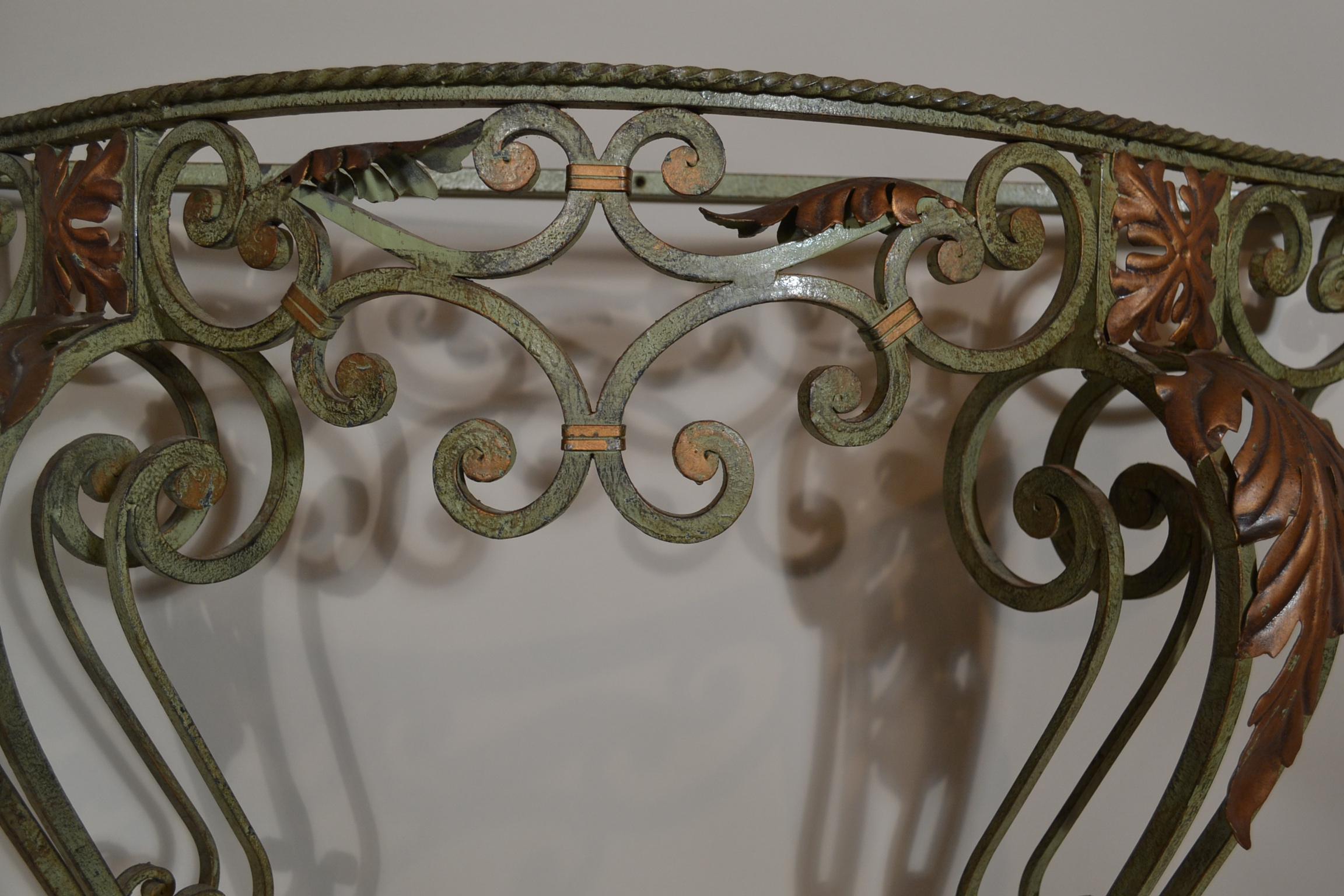 20th Century LFA!!!Antique French Wrought Iron and Marble Console For Sale