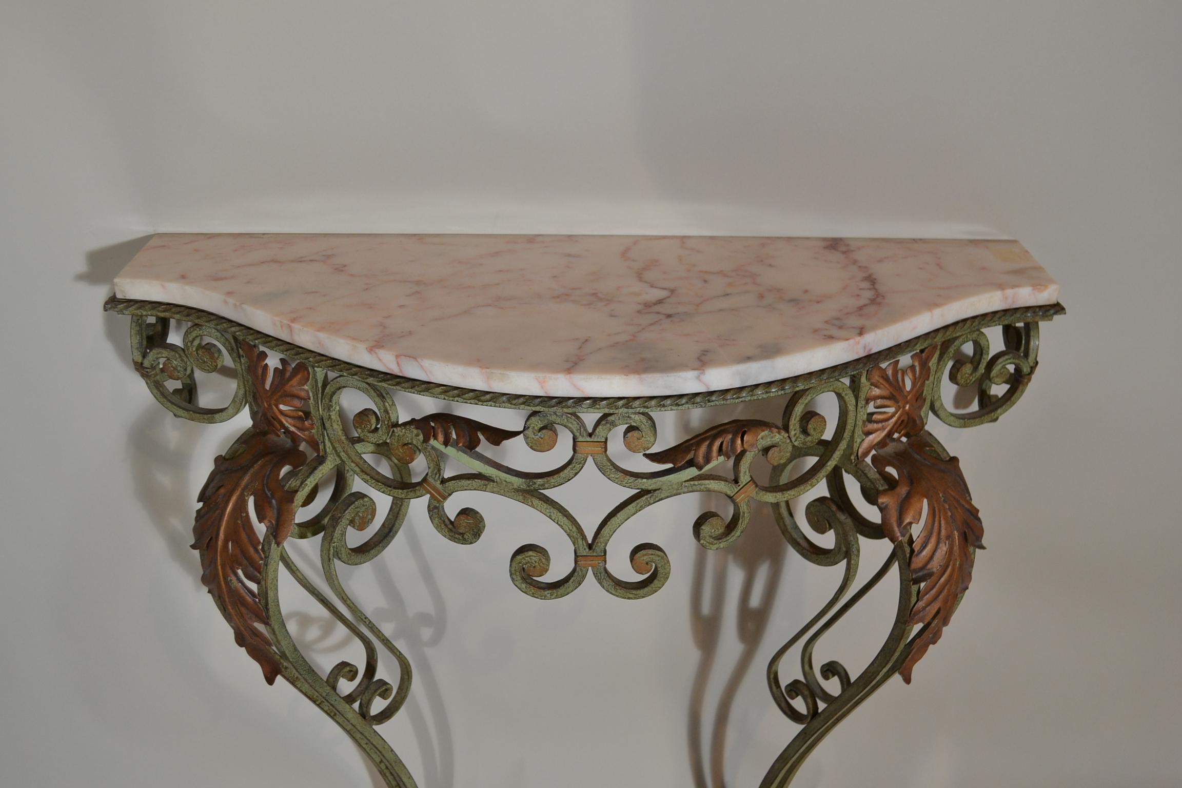 LFA!!!Antique French Wrought Iron and Marble Console For Sale 1