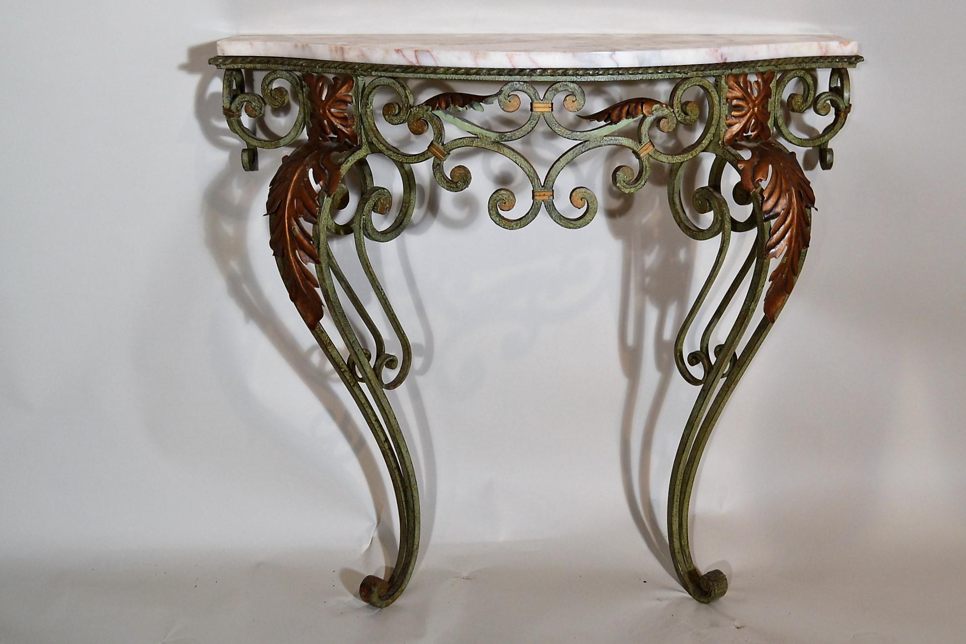 LFA!!!Antique French Wrought Iron and Marble Console For Sale 3