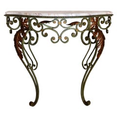 LFA!!!Antique French Wrought Iron and Marble Console