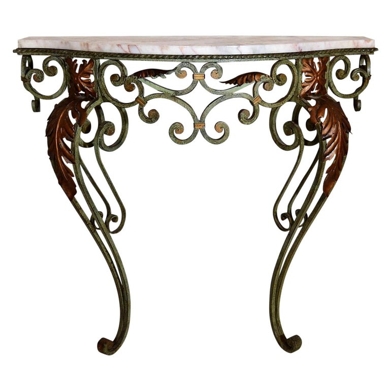 LFA!!!Antique French Wrought Iron and Marble Console For Sale at 1stDibs
