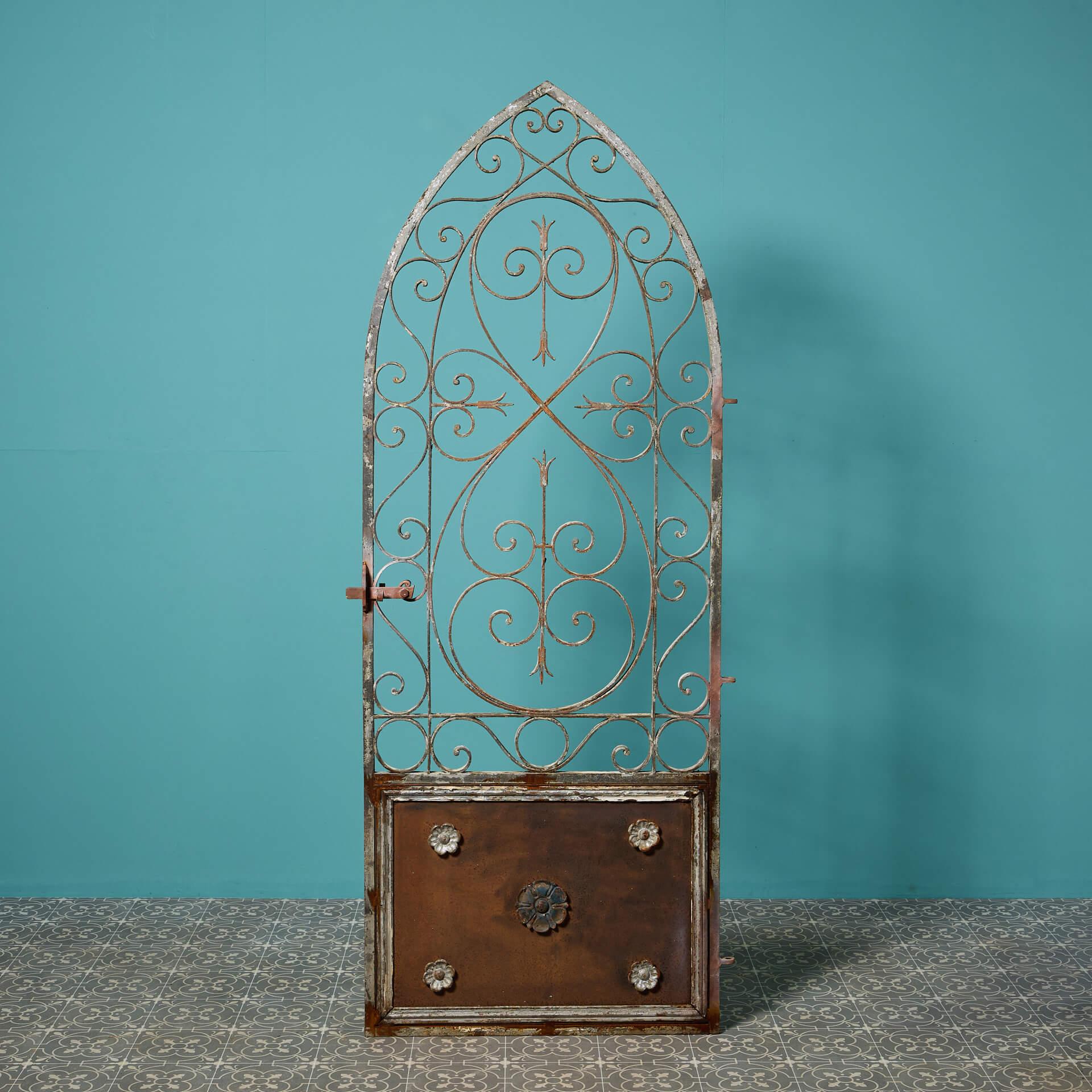 Antique French Wrought Iron Arched Side Gate For Sale