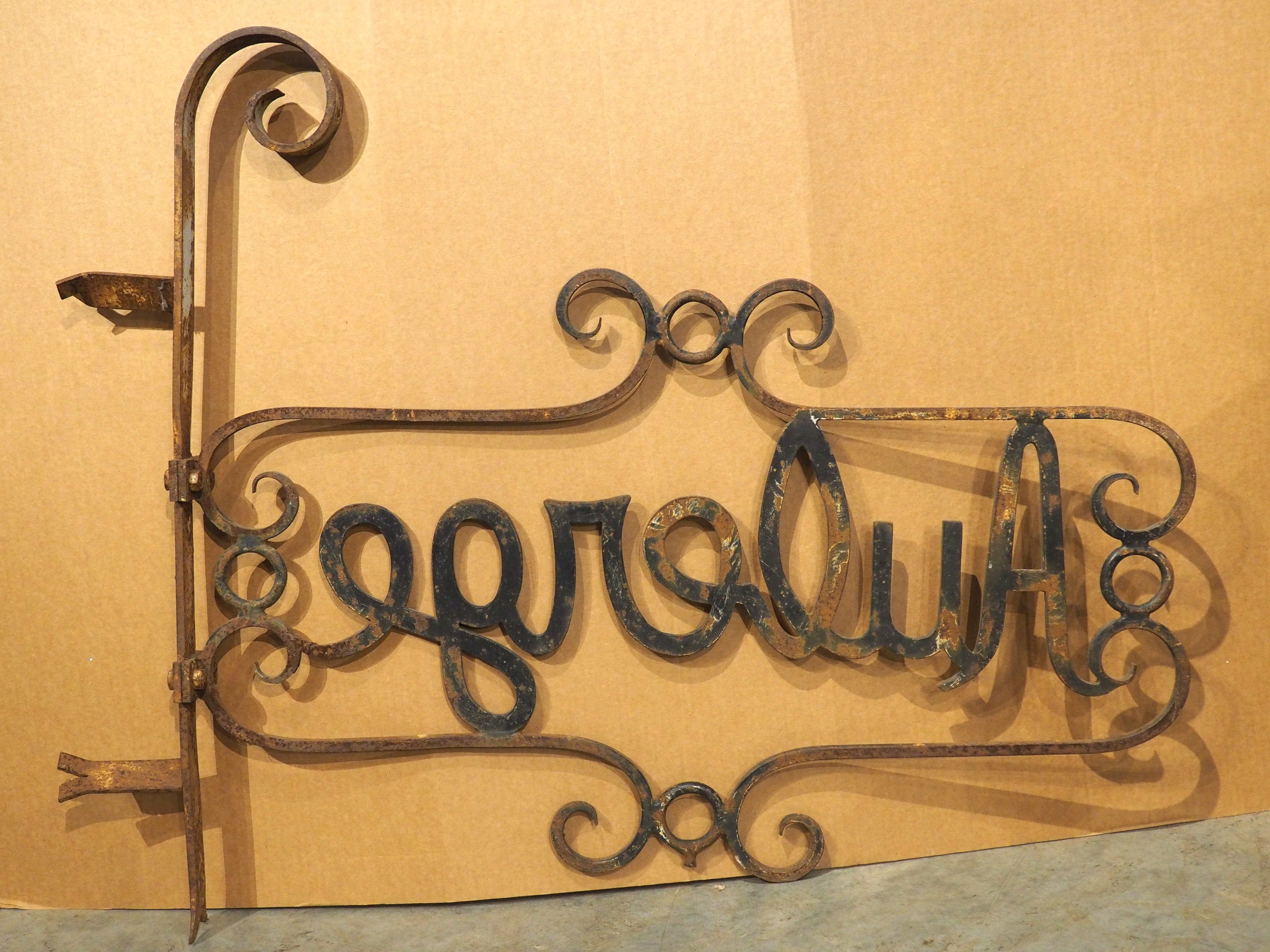 Antique French Wrought Iron Auberge Sign For Sale 5