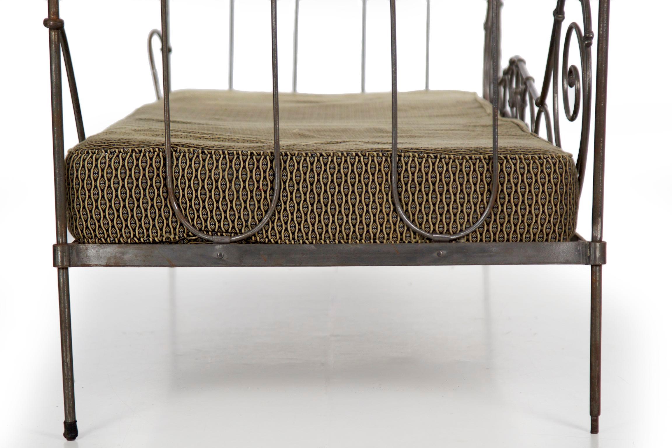 Upholstery Antique French Wrought Iron Campaign Style Daybed Sofa
