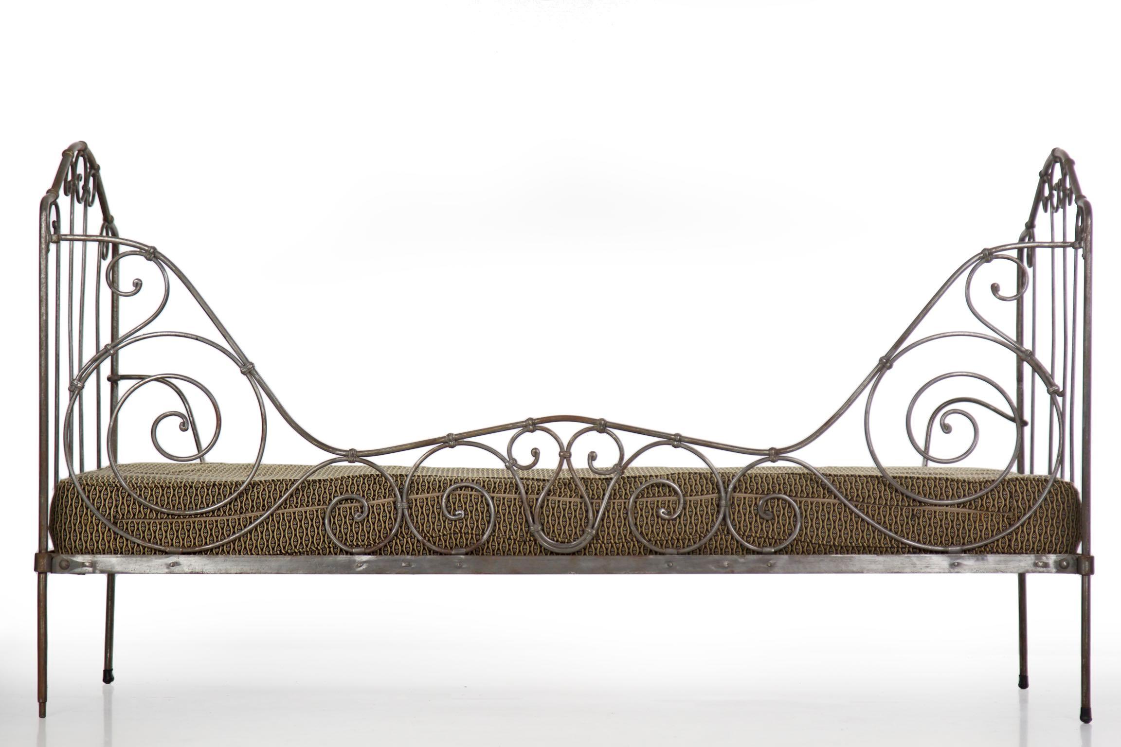 Antique French Wrought Iron Campaign Style Daybed Sofa 1