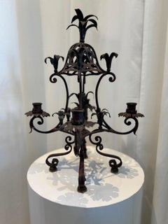 Antique French Wrought Iron Candelabra with Gothic Floral Motifs