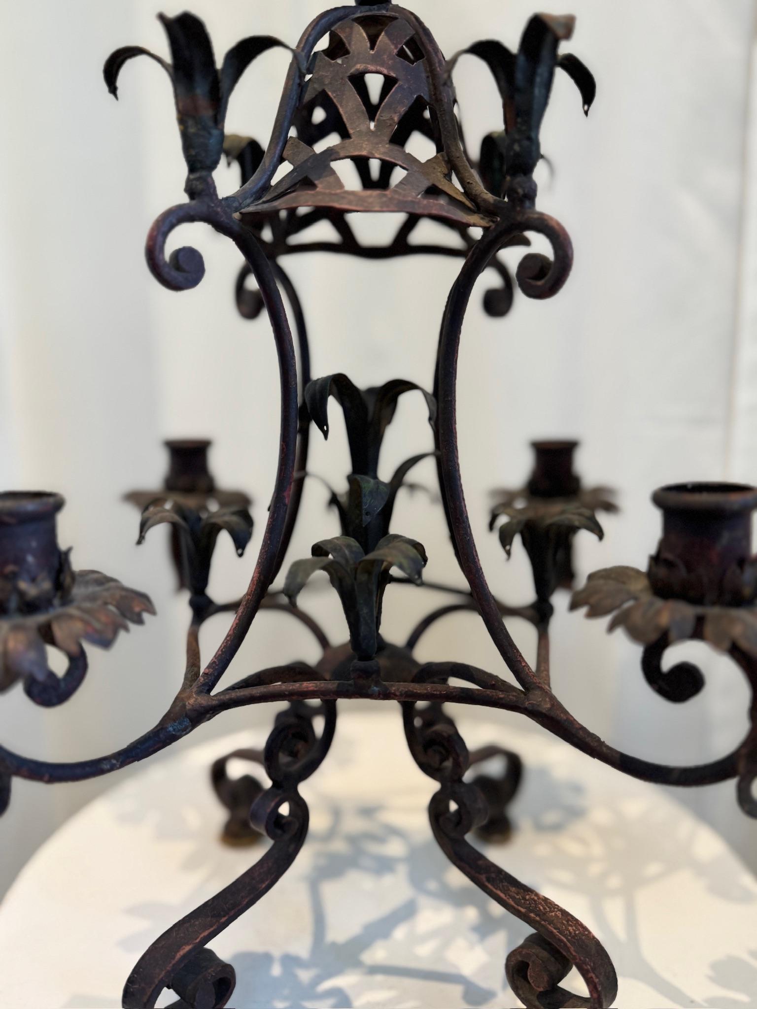 Antique French Wrought Iron Candelabra with Gothic Floral Motifs For Sale 1