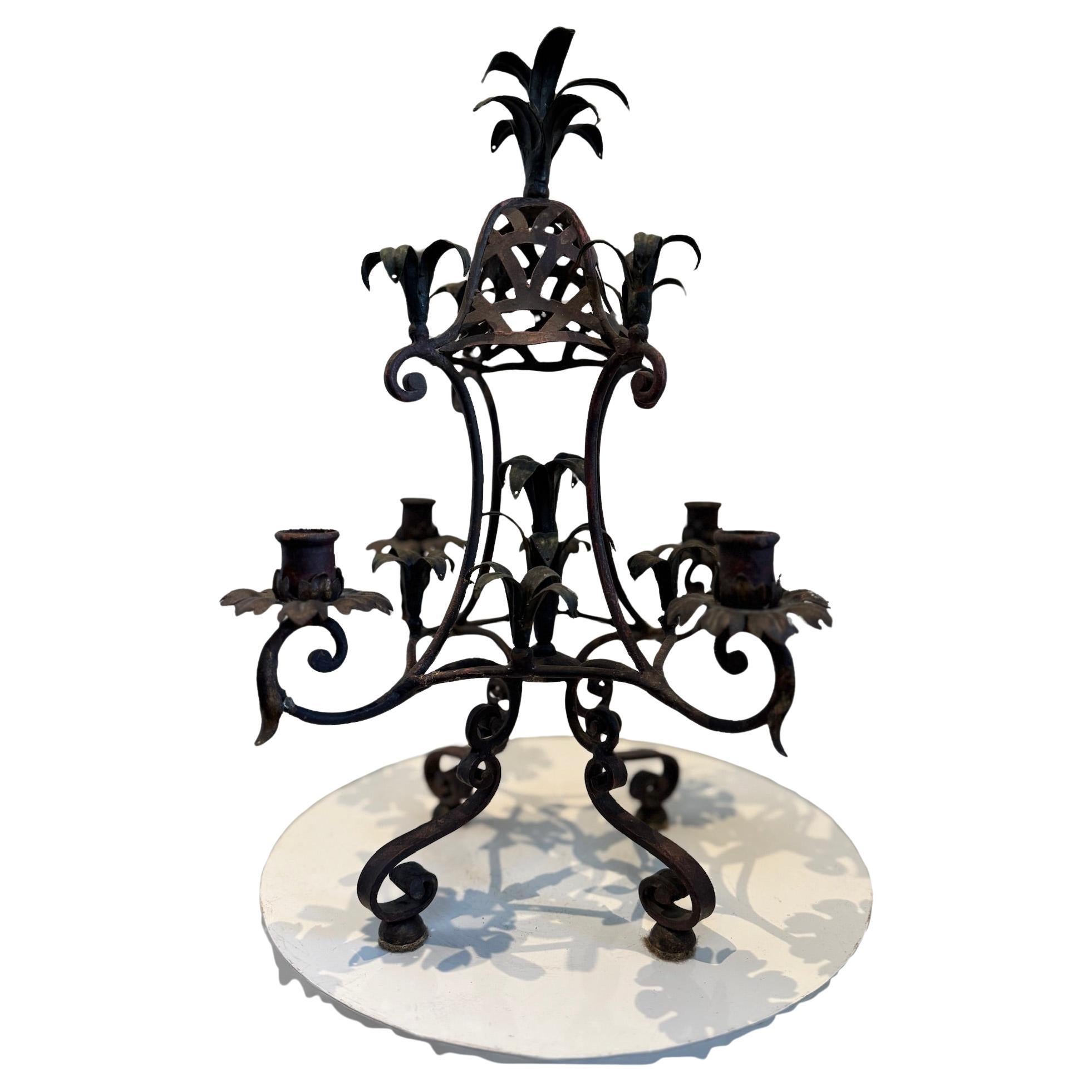 Antique French Wrought Iron Candelabra with Gothic Floral Motifs