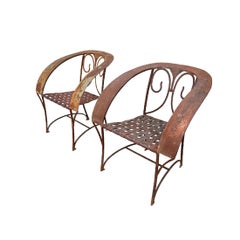 French Wrought Iron Chairs in Original Finish, a Pair