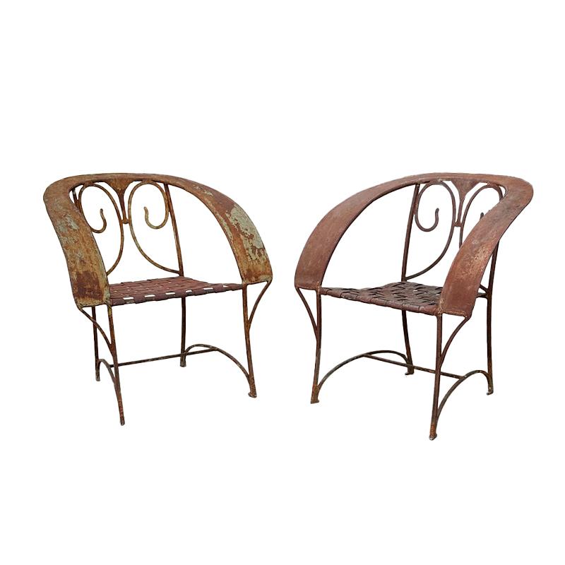 Rustique Français ancien  Paire de chaises en fer forgé d'origine en vente