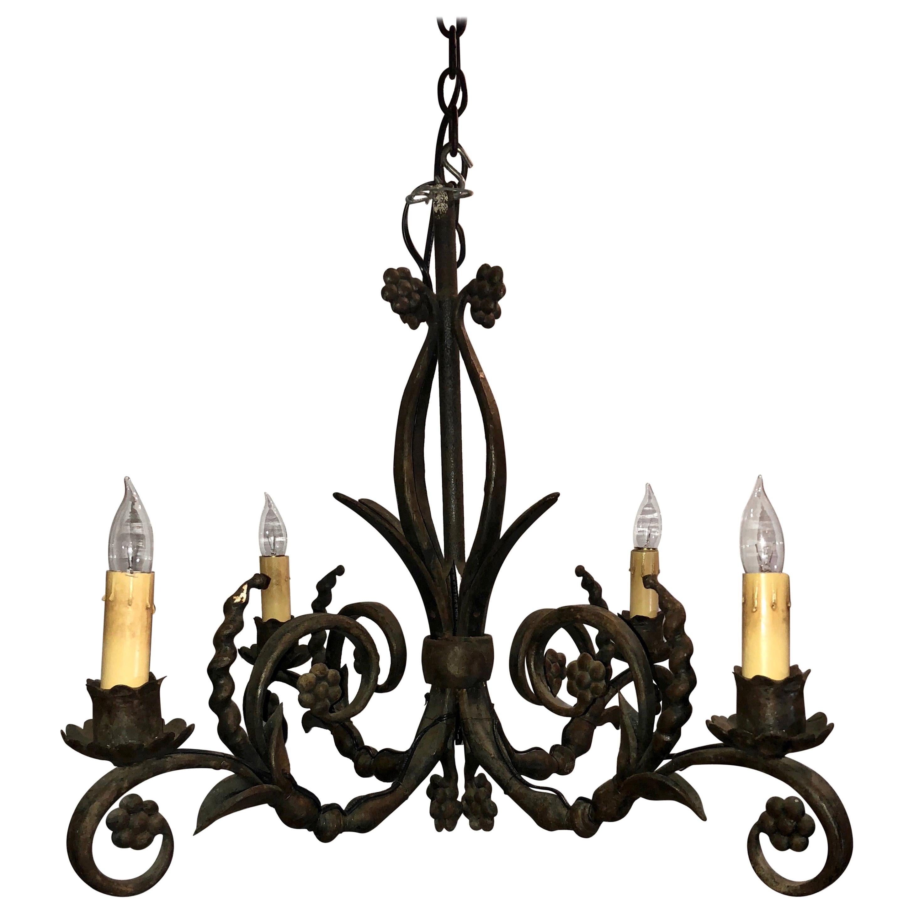 Antique French Wrought Iron Chandelier, circa 1890