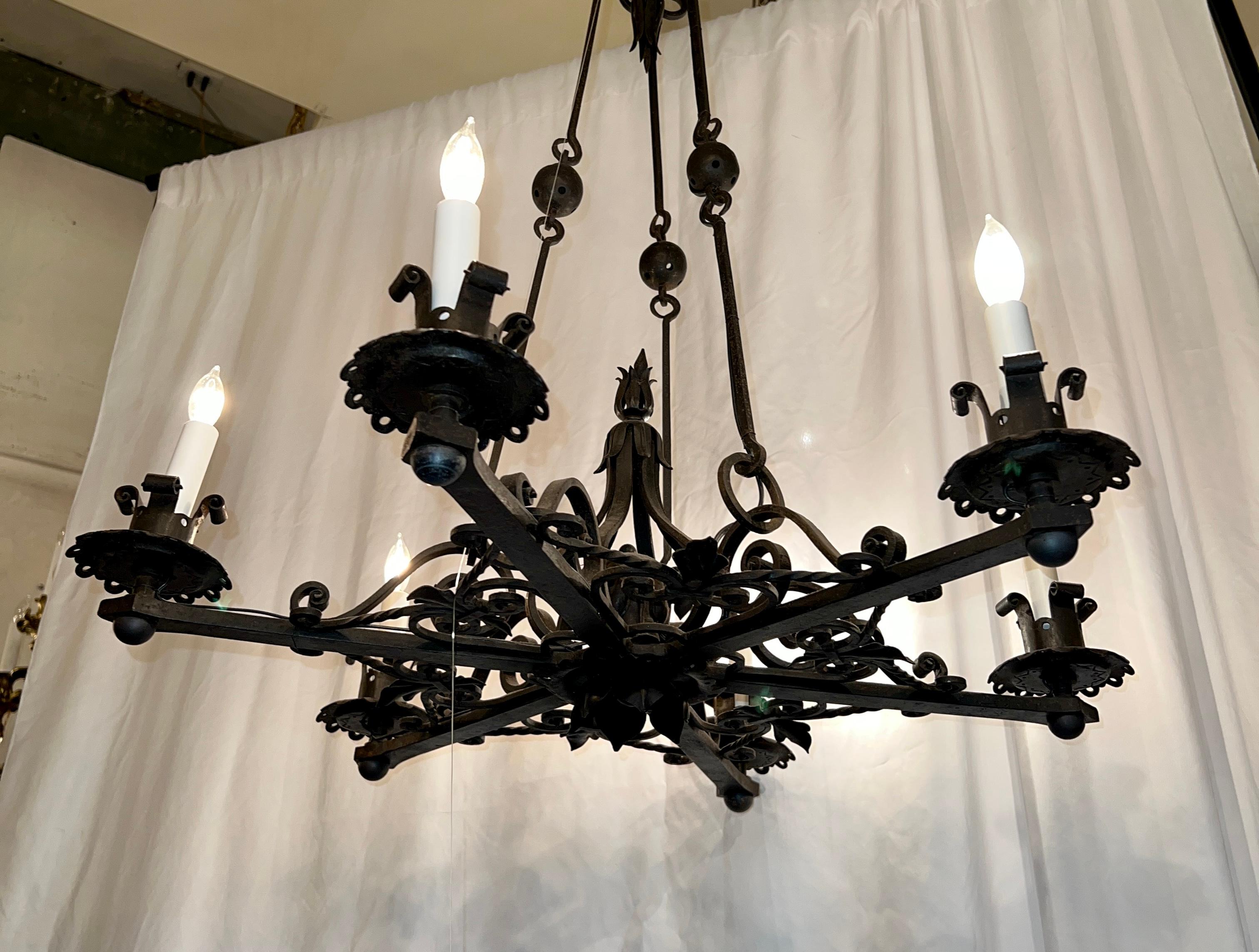 20th Century Antique French Wrought Iron Chandelier, Circa 1900-1910. For Sale