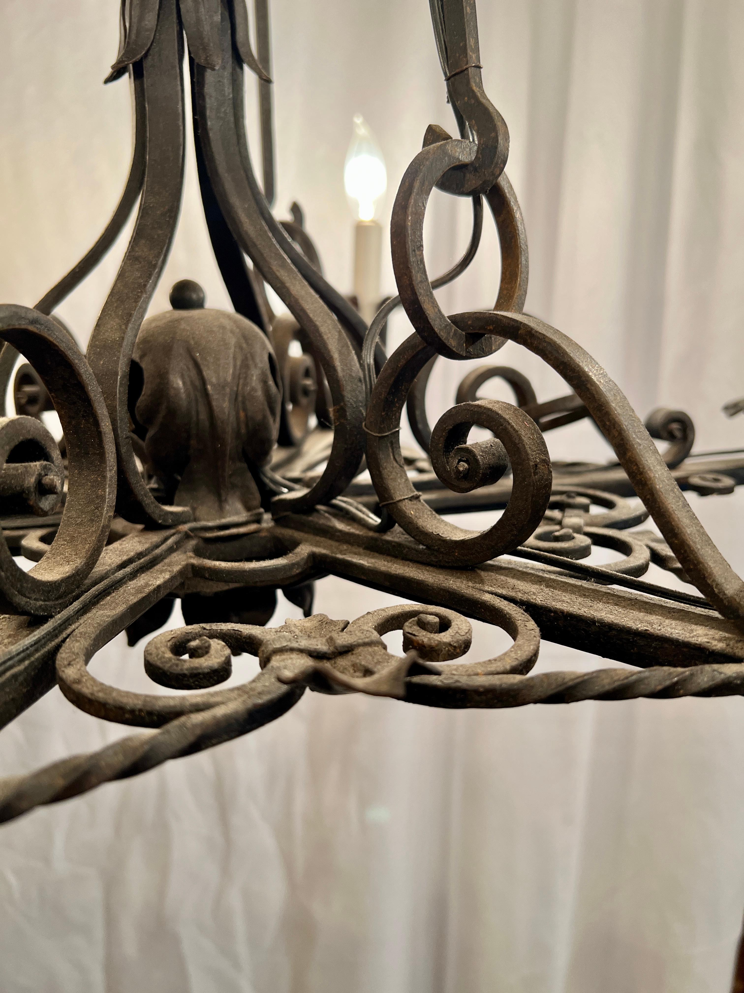 Antique French Wrought Iron Chandelier, Circa 1900-1910. For Sale 1