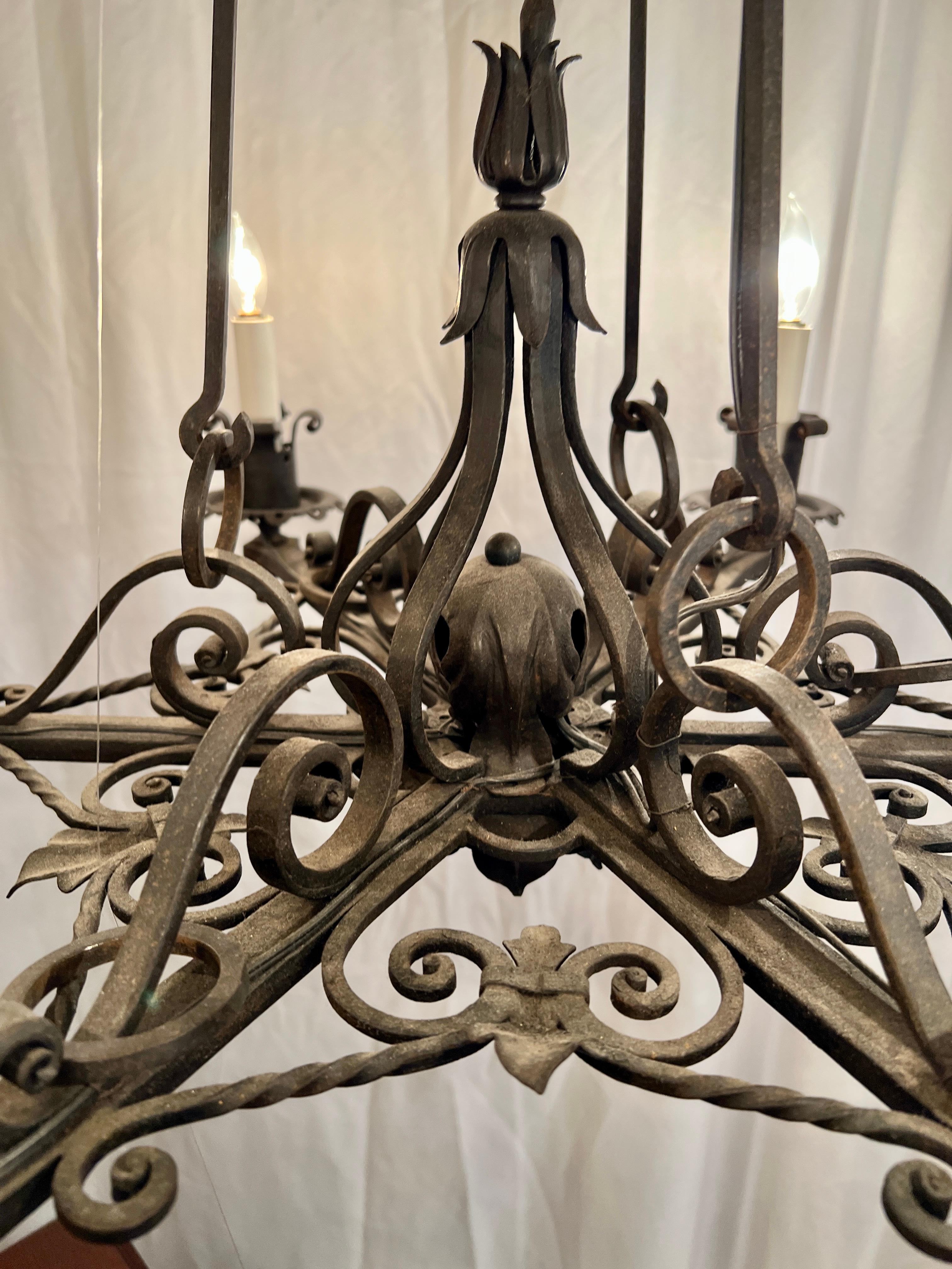 Antique French Wrought Iron Chandelier, Circa 1900-1910. For Sale 2