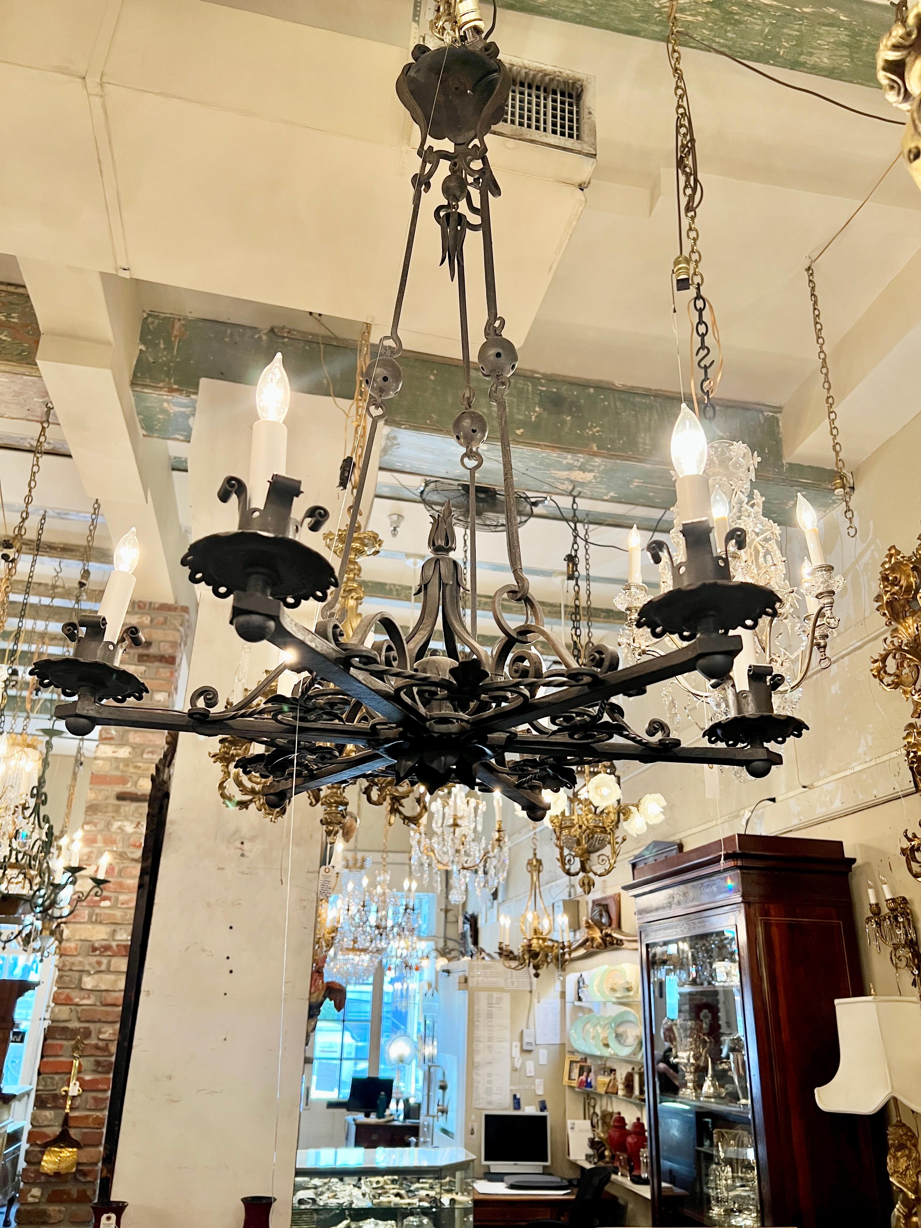 Antique French Wrought Iron Chandelier, Circa 1900-1910. For Sale 3