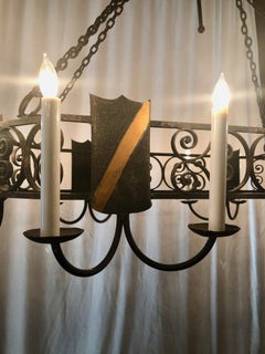 Antique French Wrought Iron Oval-Shaped Chandelier, Circa 1890's