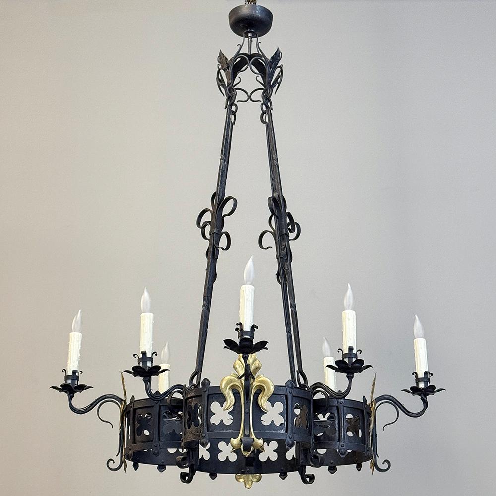 French Provincial Antique French Wrought Iron Chandelier