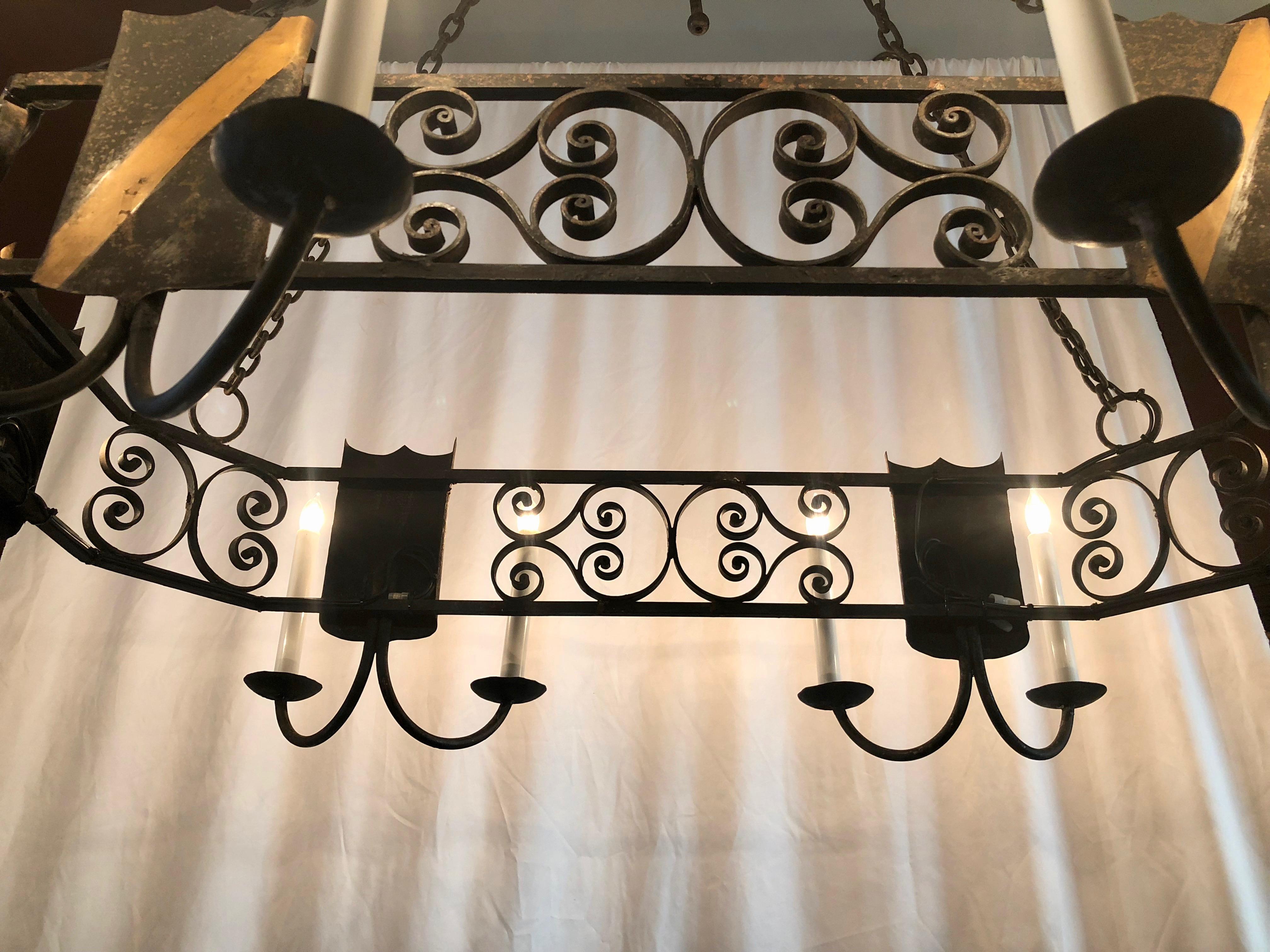 19th Century Antique French Wrought Iron Oval-Shaped Chandelier, Circa 1890's For Sale