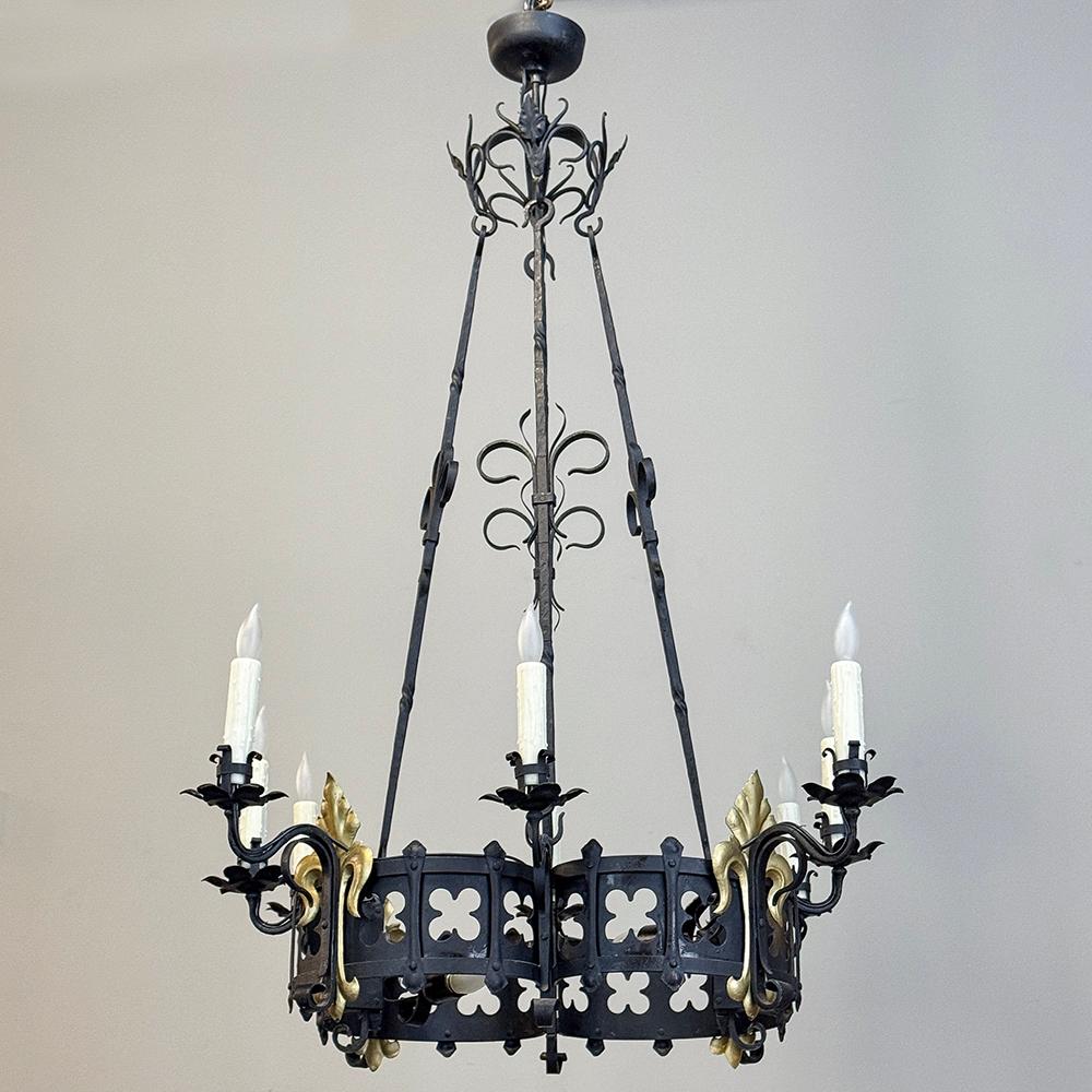 Hand-Crafted Antique French Wrought Iron Chandelier