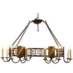 Antique French Wrought Iron Oval-Shaped Chandelier, Circa 1890's