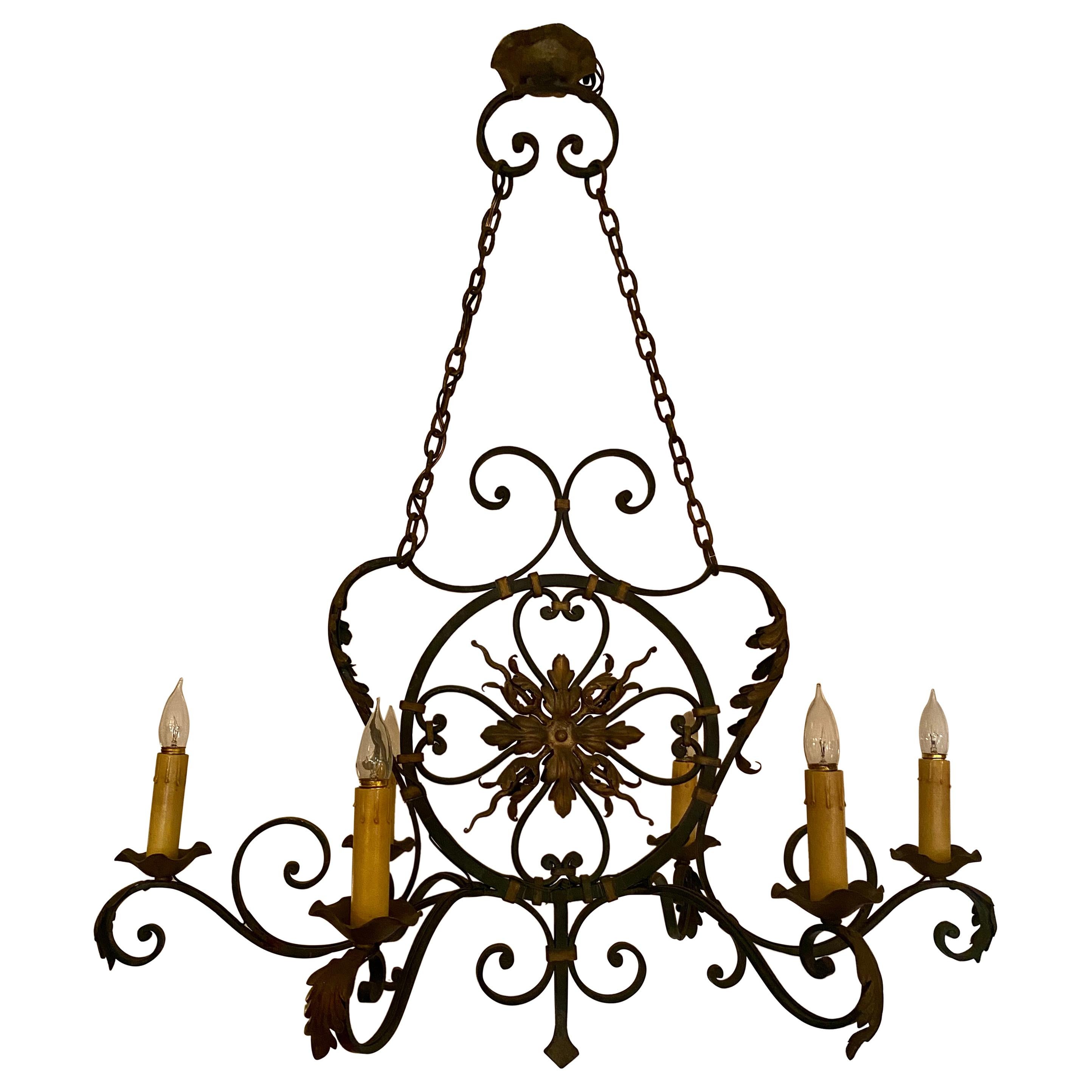 Antique French Wrought Iron Chandelier For Sale