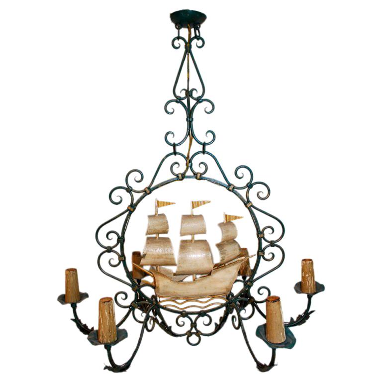 Antique French  Wrought Iron Chandelier