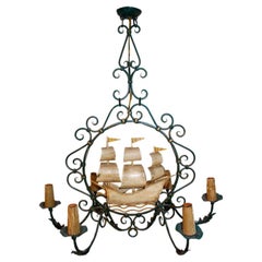 Antique French  Wrought Iron Chandelier