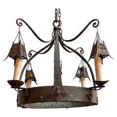 Antique French Wrought Iron Chandelier with 4 Lights