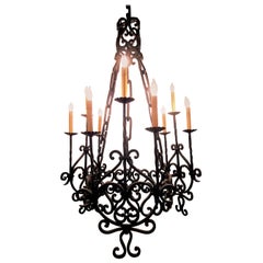 Antique French Wrought Iron Chateau Chandelier