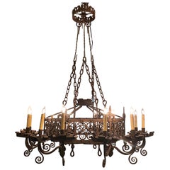 Antique French Wrought Iron Chateau Light Fixture, circa 1820-1840