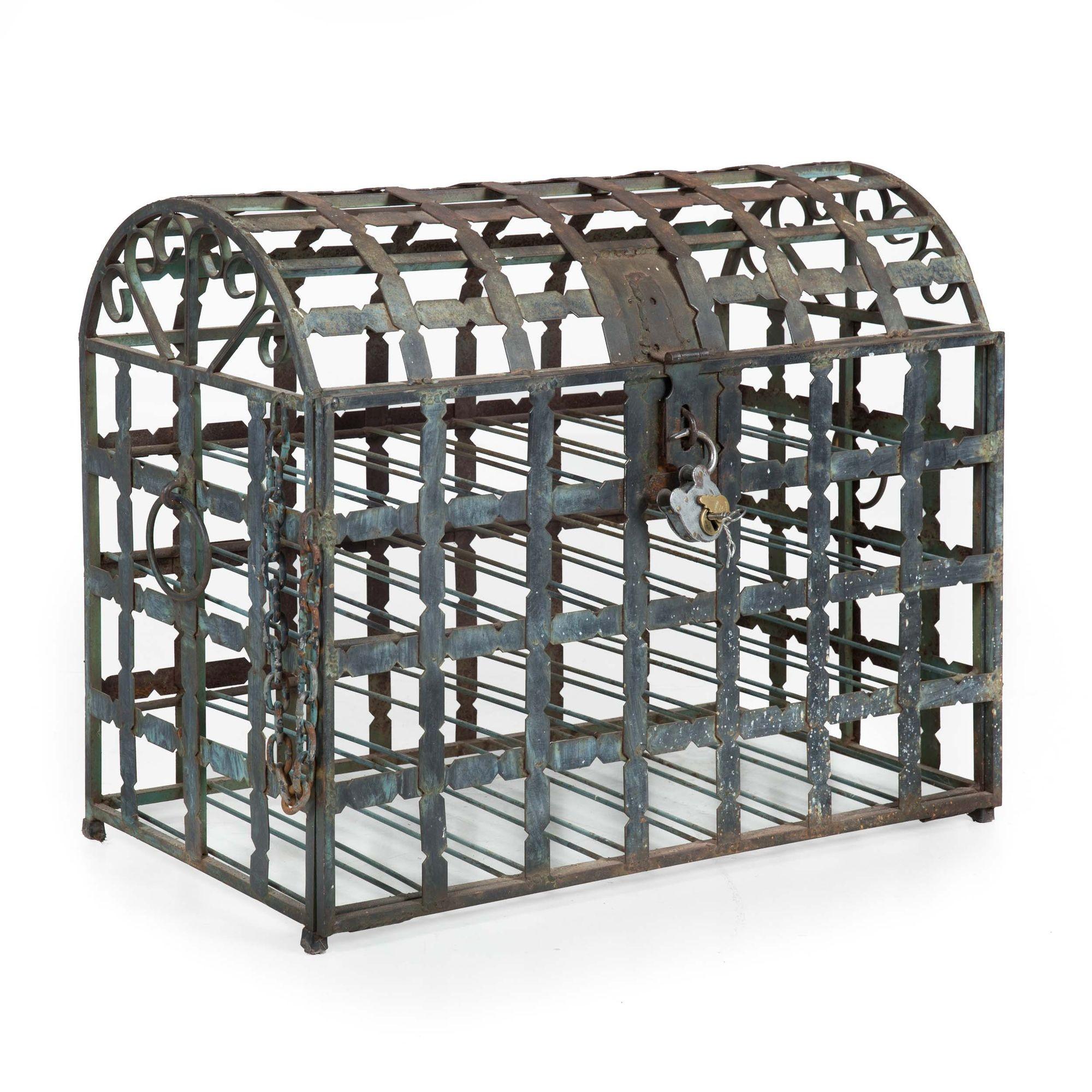 Antique French Wrought Iron Chest Wine Storage Rack for 28 Bottles For Sale 9