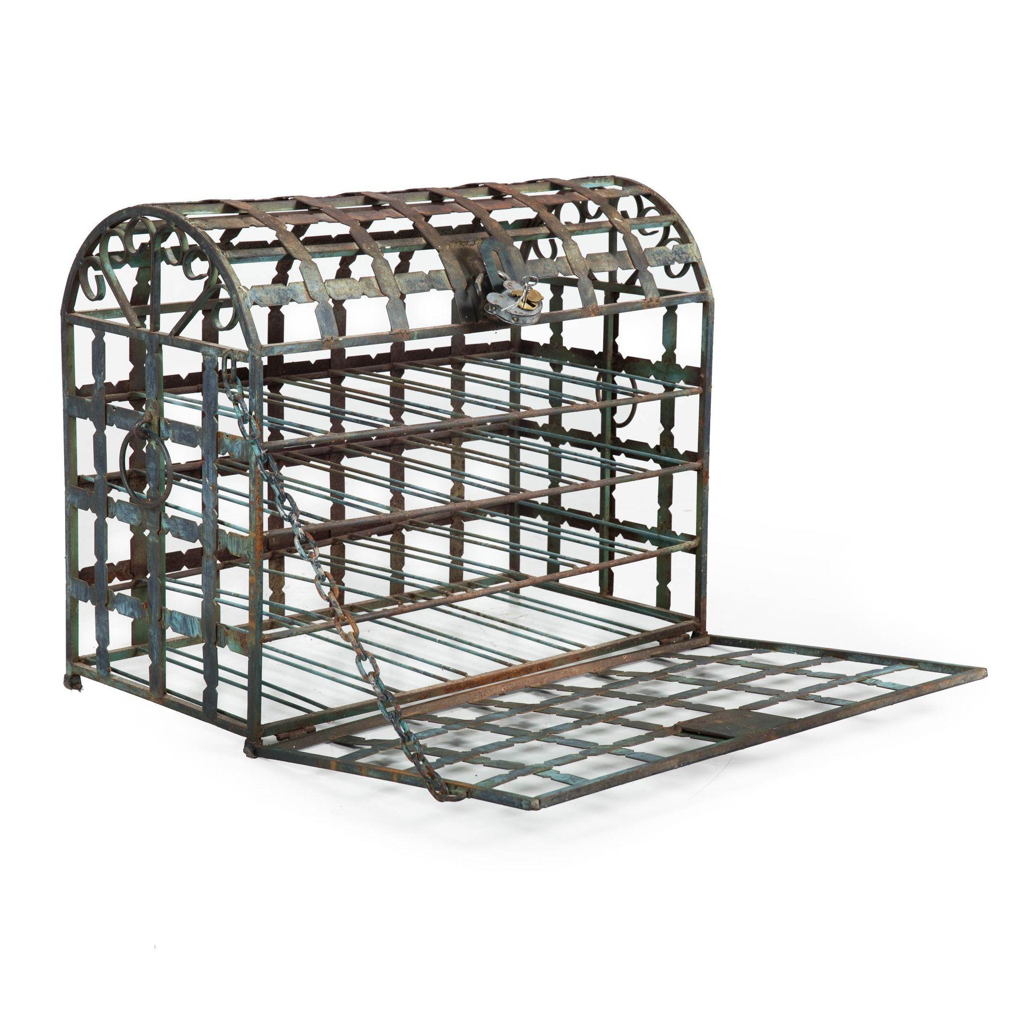 Antique French Wrought Iron Chest Wine Storage Rack for 28 Bottles For Sale 10