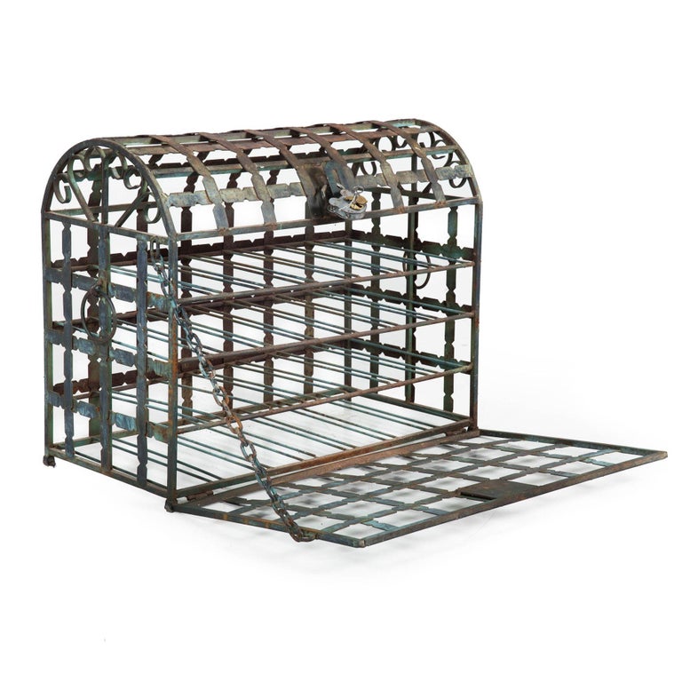 Antique French Wrought Iron Chest Wine Storage Rack for 28 Bottles For