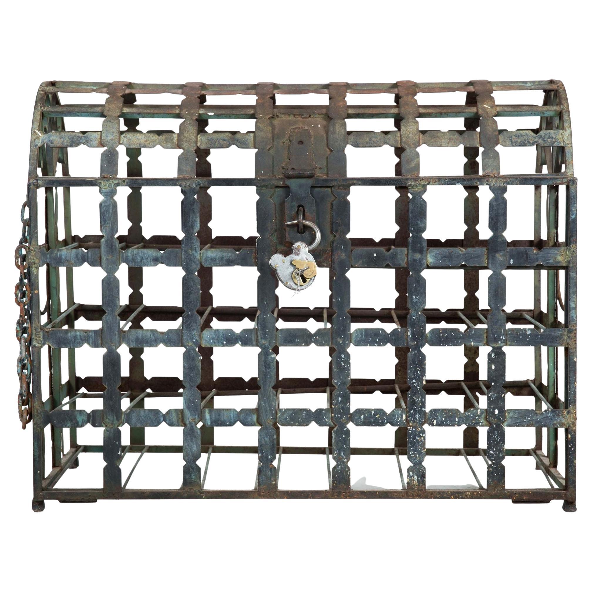 Antique French Wrought Iron Chest Wine Storage Rack for 28 Bottles For Sale
