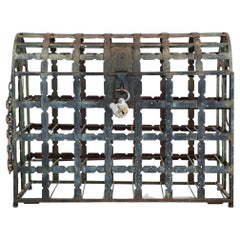 Antique French Wrought Iron Chest Wine Storage Rack for 28 Bottles