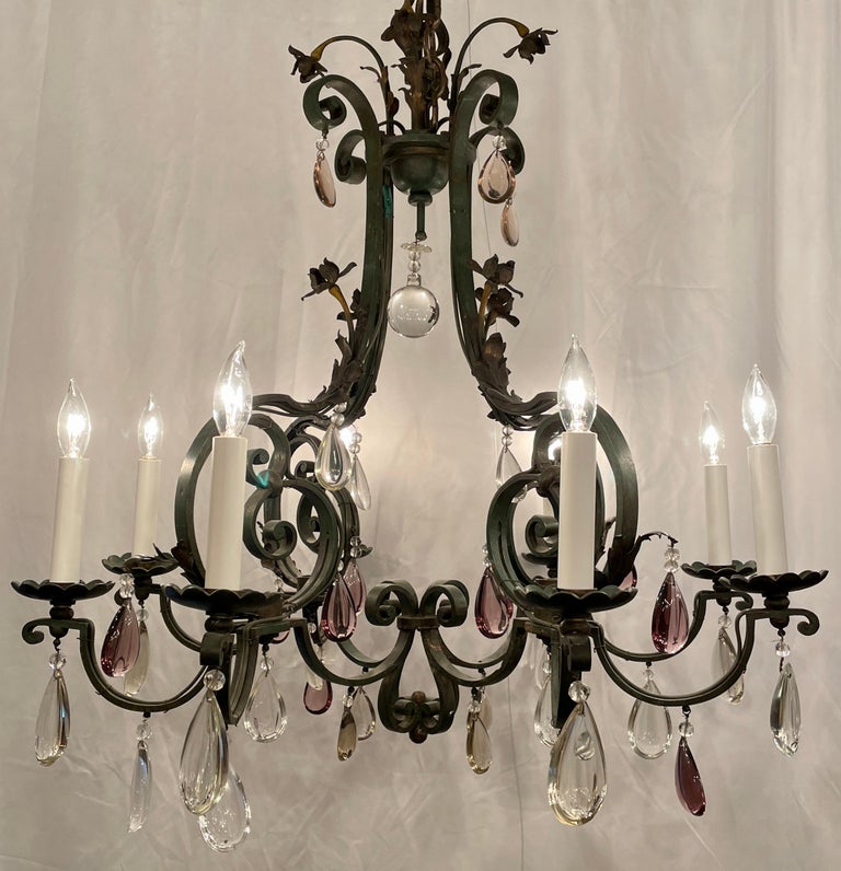 Antique French Wrought Iron and Crystal 8 Light Chandelier, circa 1920 ...