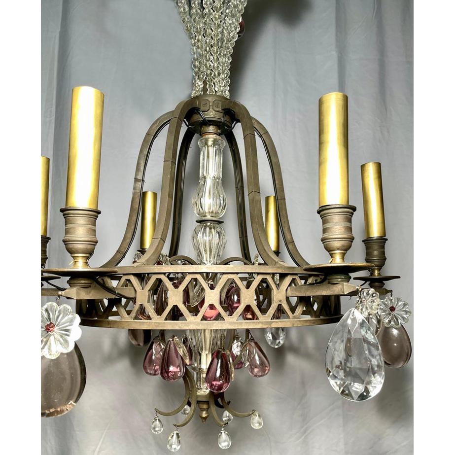 19th Century Antique French Wrought Iron & Crystal Chandelier, Circa 1880. For Sale