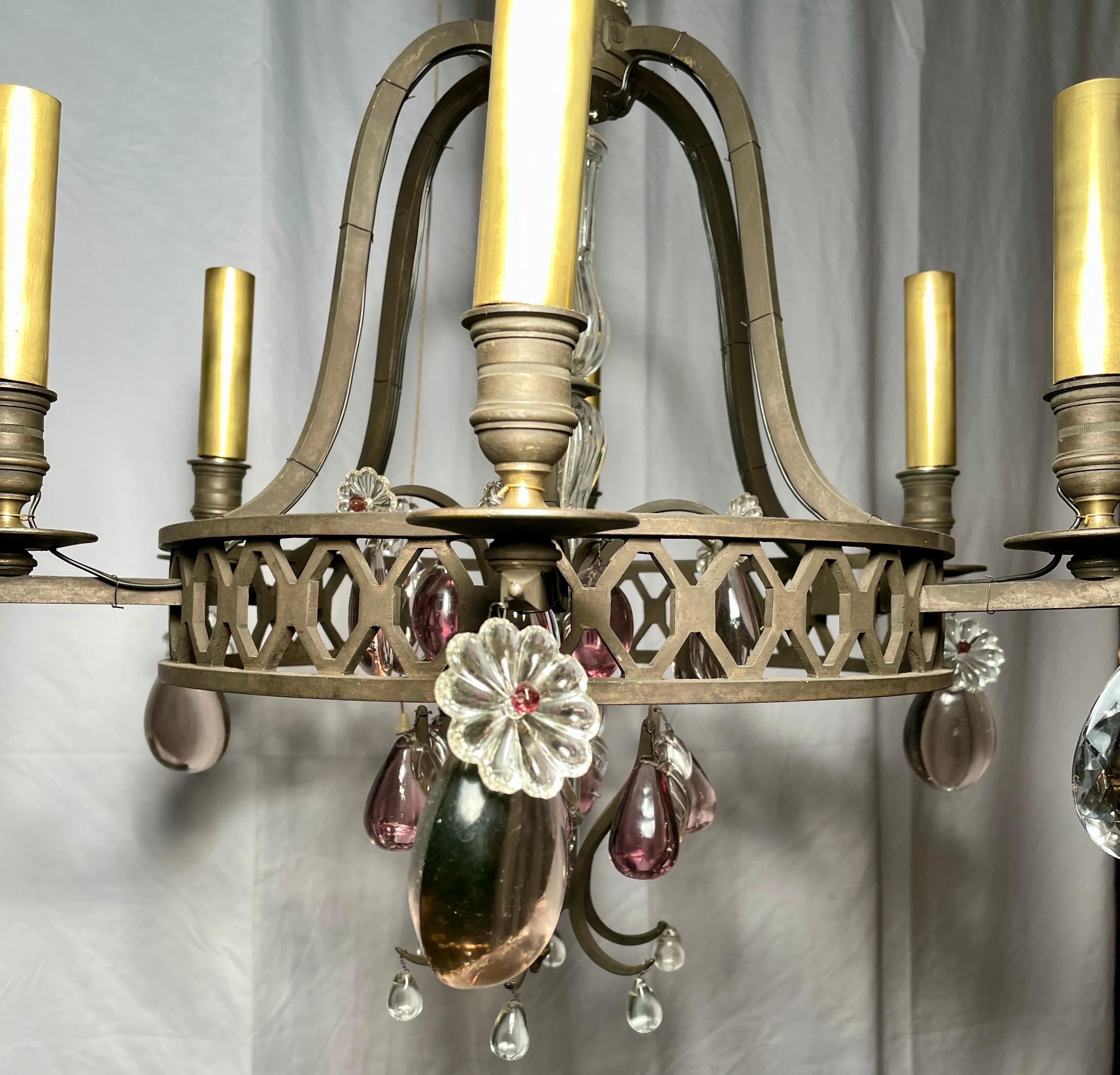 Antique French Wrought Iron & Crystal Chandelier, Circa 1880. For Sale 1