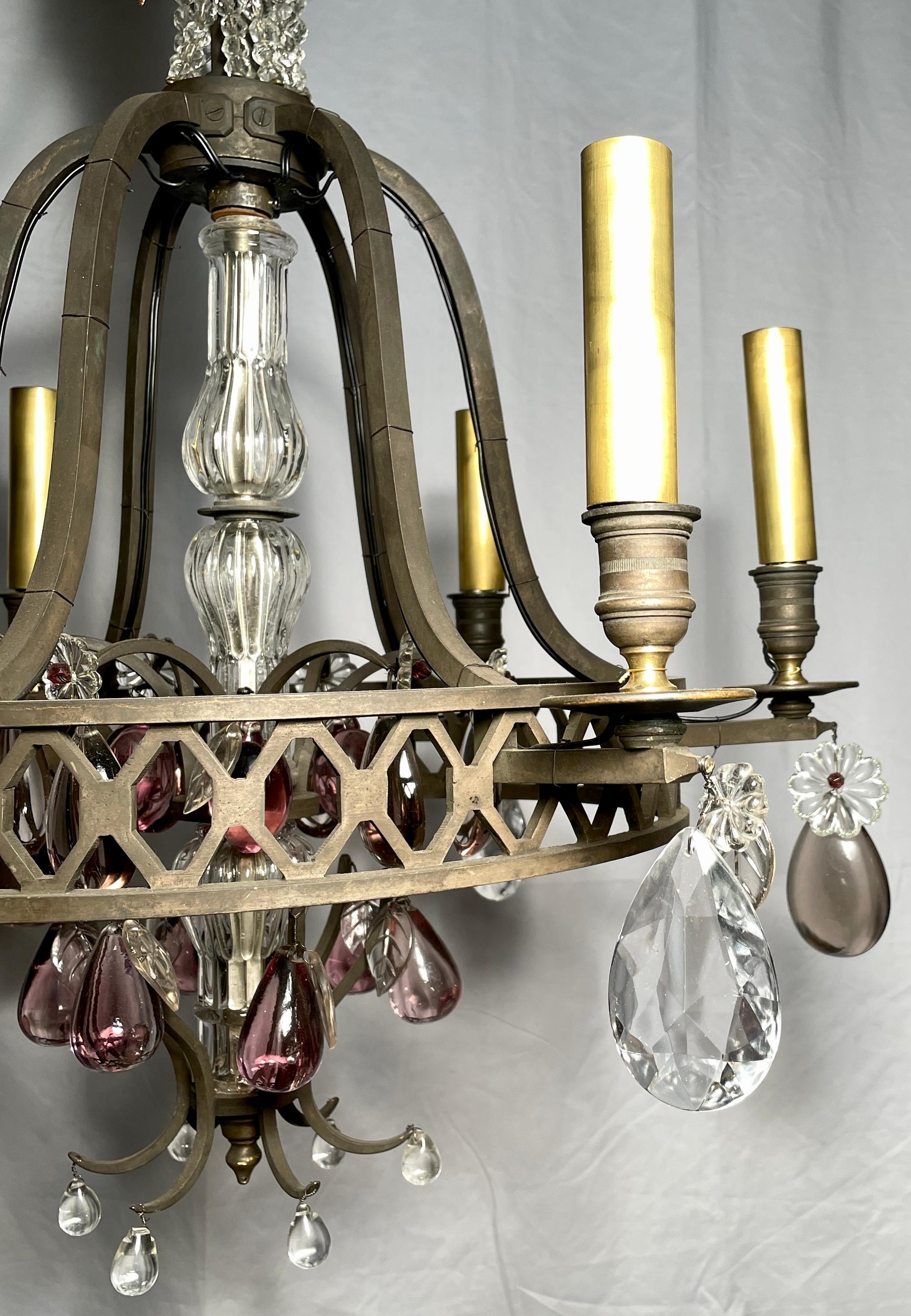 Antique French Wrought Iron & Crystal Chandelier, Circa 1880. For Sale 2